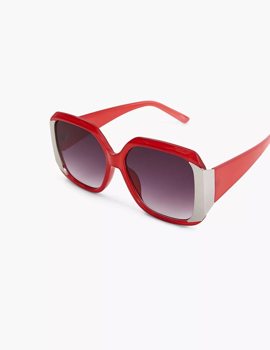 Lane Bryant Red With Silvertone Square Women Sunglasses Red | WDV4959CU