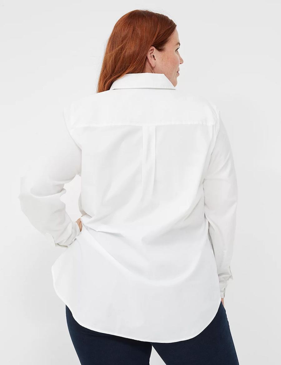 Lane Bryant Relaxed Button-Down Boyfriend Women Shirts White | FBE5568WS