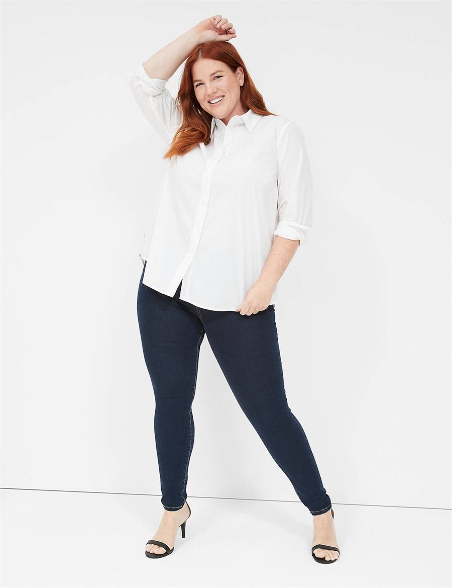 Lane Bryant Relaxed Button-Down Boyfriend Women Shirts White | FBE5568WS