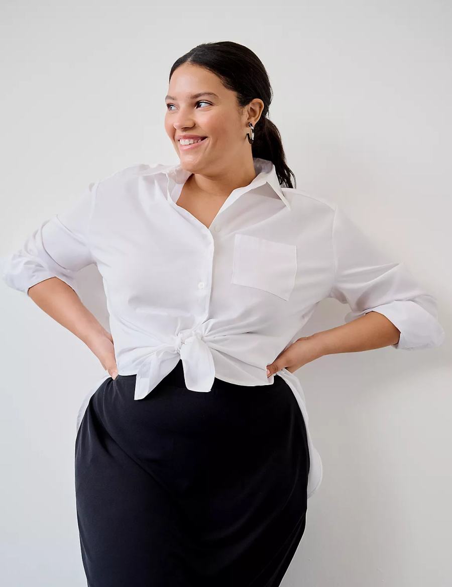 Lane Bryant Relaxed Button-Down Boyfriend Women Shirts White | FBE5568WS