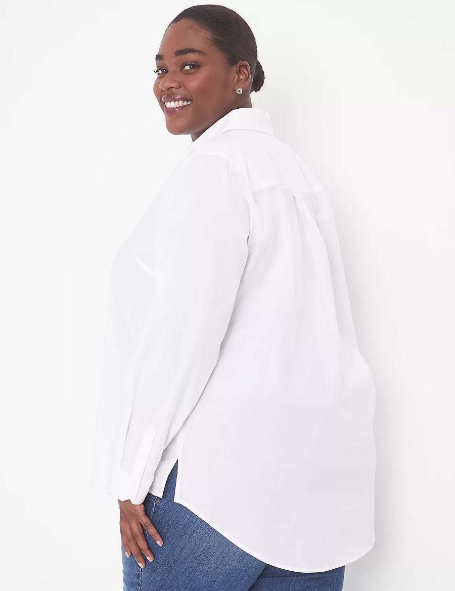 Lane Bryant Relaxed Button-Front Boyfriend Women Shirts White | VNW7783PF