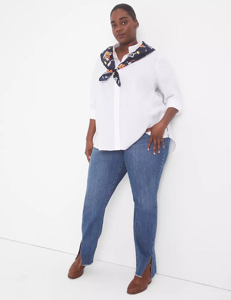 Lane Bryant Relaxed Button-Front Boyfriend Women Shirts White | VNW7783PF