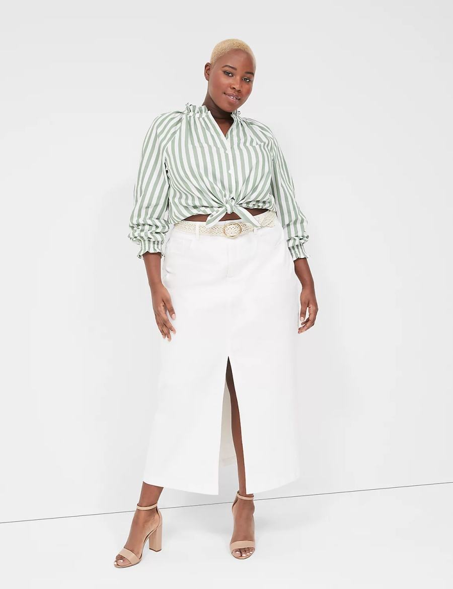 Lane Bryant Relaxed Button-Front Women Blouse Green Stripes | HGU8336IL