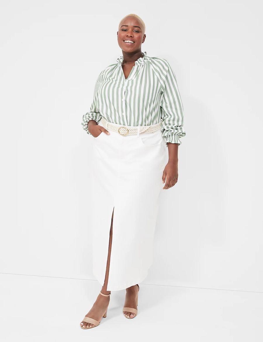 Lane Bryant Relaxed Button-Front Women Blouse Green Stripes | HGU8336IL