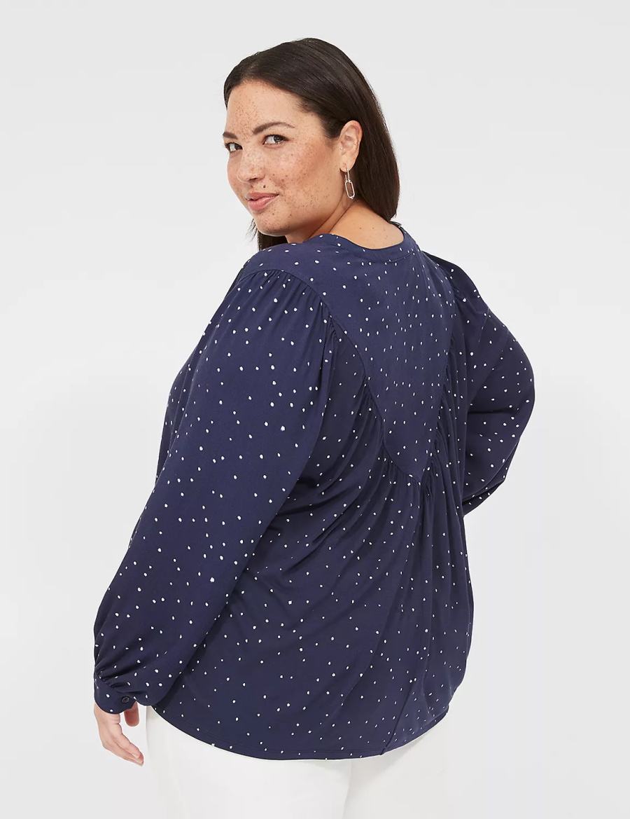 Lane Bryant Relaxed Button-Front Woven & Knit Top Women Shirts Navy | ABS8765DA