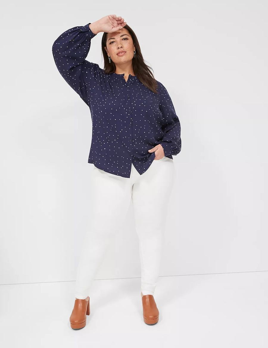 Lane Bryant Relaxed Button-Front Woven & Knit Top Women Shirts Navy | ABS8765DA