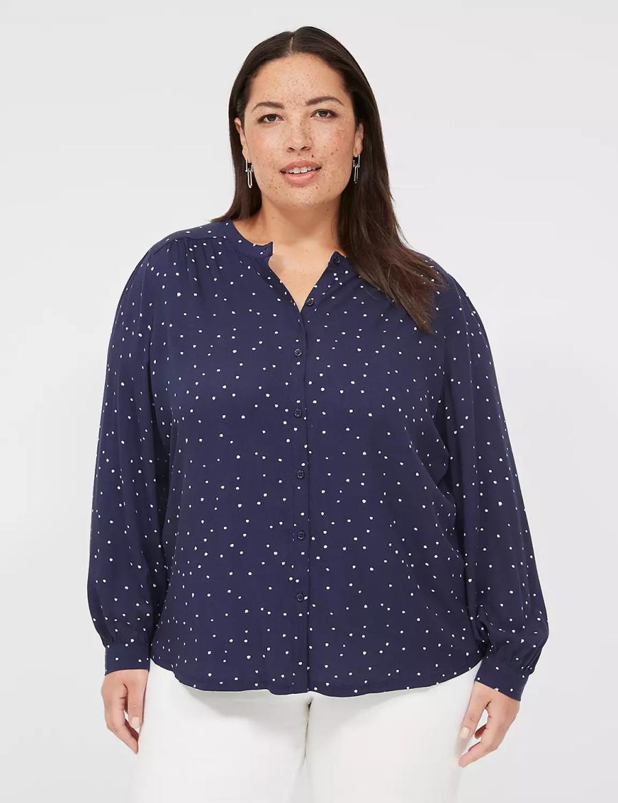 Lane Bryant Relaxed Button-Front Woven & Knit Top Women Shirts Navy | ABS8765DA