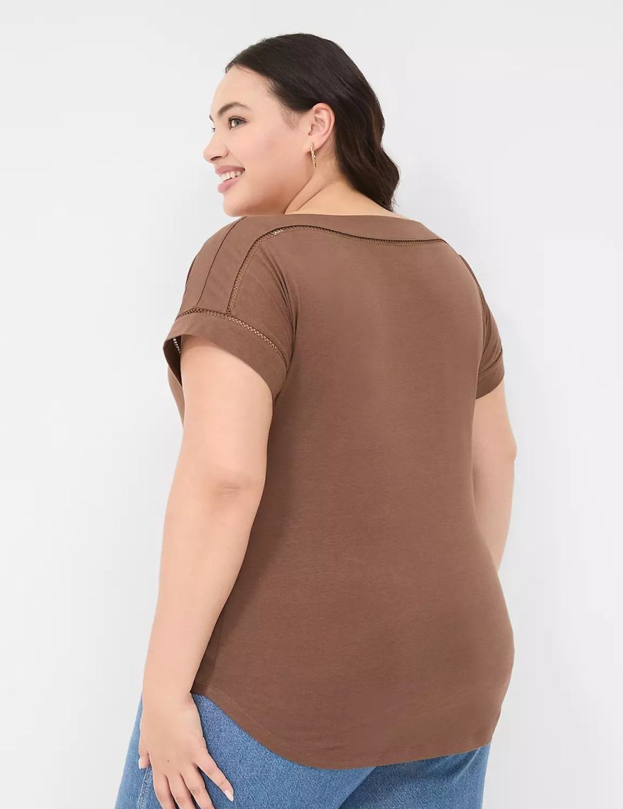 Lane Bryant Relaxed Cap-Sleeve Boatneck Top Women T Shirts Brown | JDZ10030ZF