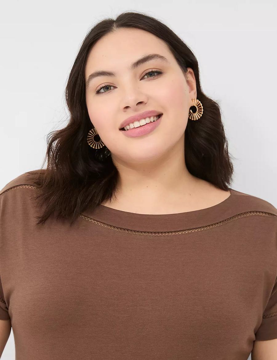 Lane Bryant Relaxed Cap-Sleeve Boatneck Top Women T Shirts Brown | JDZ10030ZF