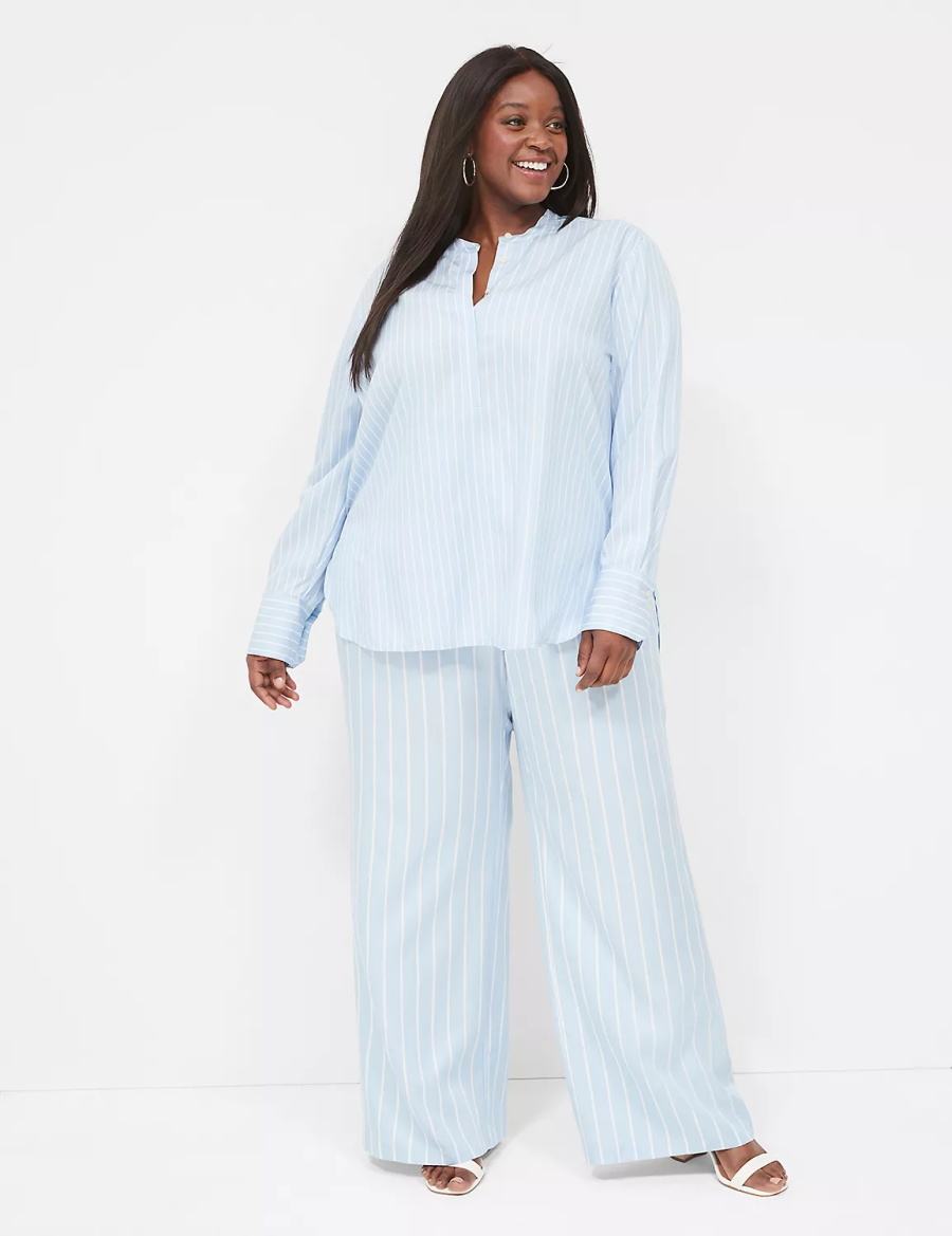 Lane Bryant Relaxed Collar Button-Down Women Shirts Light Blue Stripes | ZCP5855YK