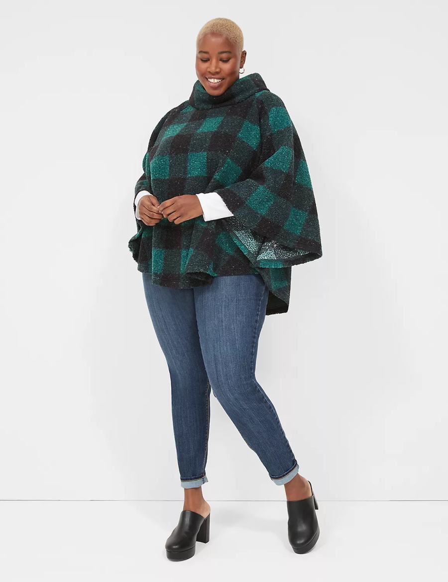 Lane Bryant Relaxed Cowlneck Pullover Poncho Women Pullover Green | KXU5766LD