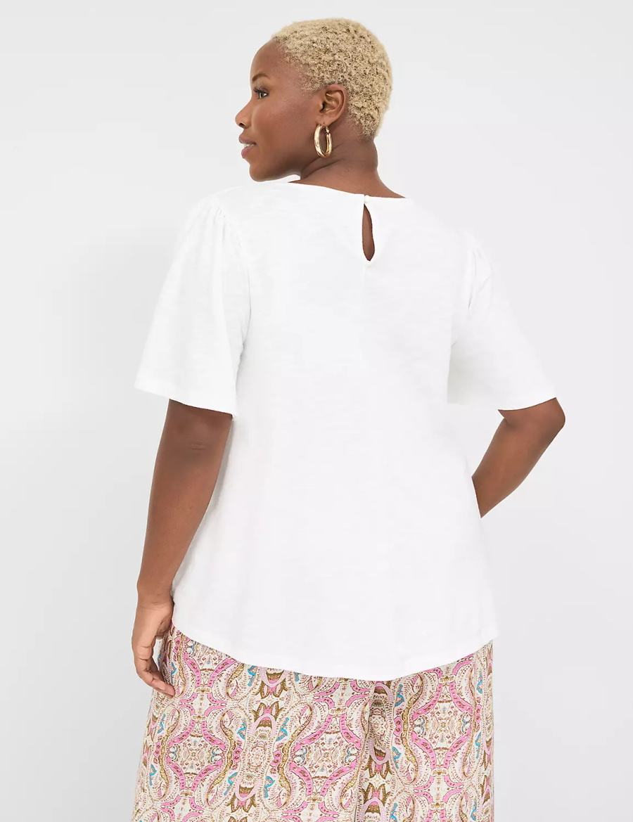 Lane Bryant Relaxed Crochet Crew-Neck Top Women T Shirts White | DPF2641ED