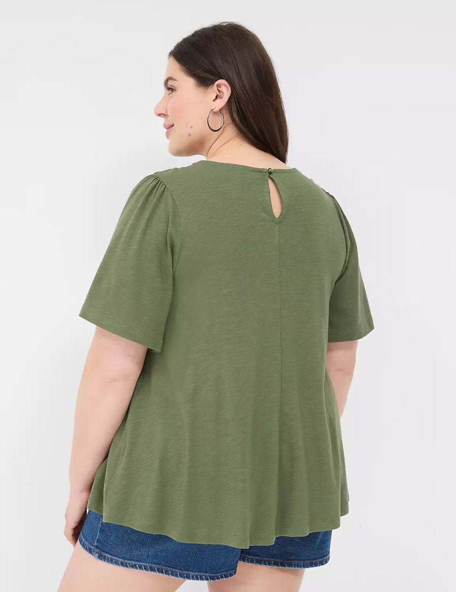 Lane Bryant Relaxed Crochet Crew-Neck Top Women T Shirts Brown Green | APV6161MY