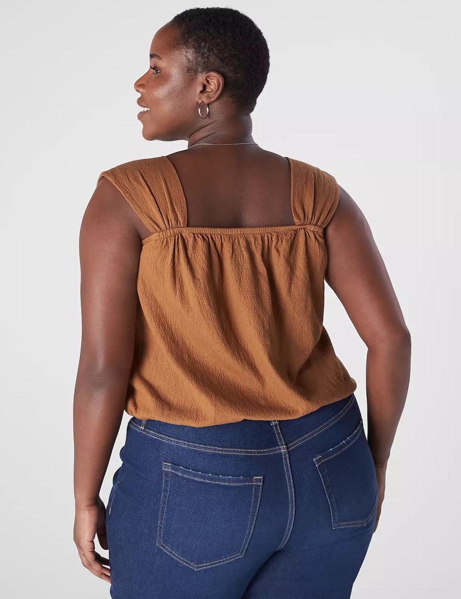 Lane Bryant Relaxed Crop Cap-Sleeve Square-Neck Top Women T Shirts Brown | EFQ8142NQ