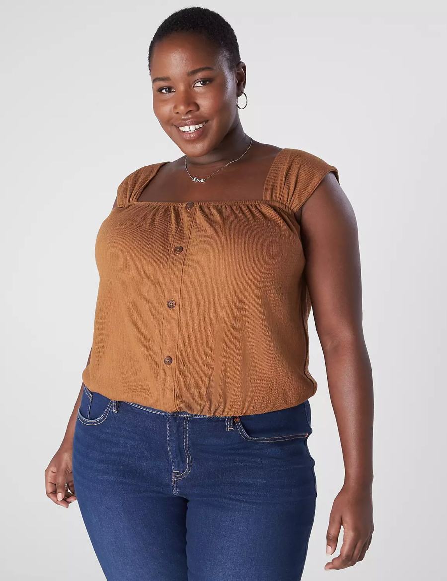 Lane Bryant Relaxed Crop Cap-Sleeve Square-Neck Top Women T Shirts Brown | EFQ8142NQ