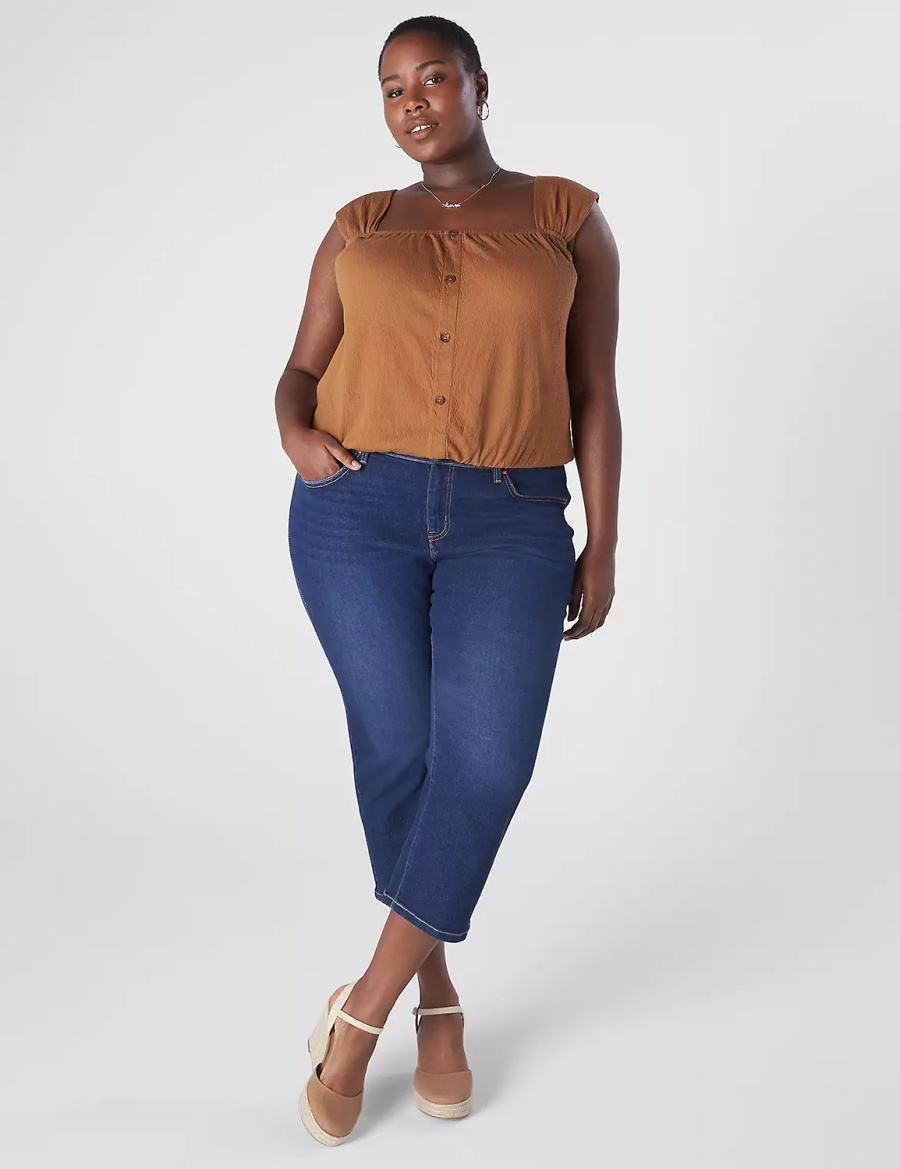 Lane Bryant Relaxed Crop Cap-Sleeve Square-Neck Top Women T Shirts Brown | EFQ8142NQ