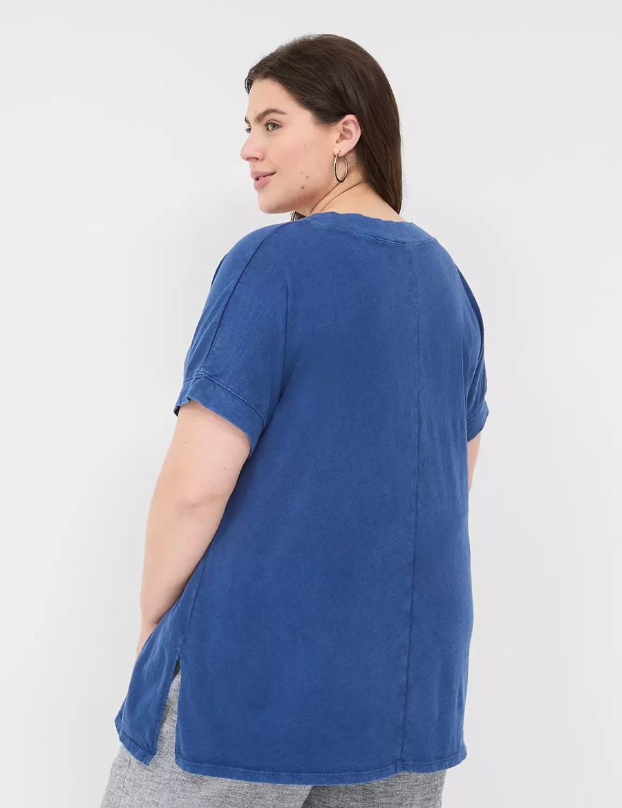 Lane Bryant Relaxed Easy V-Neck Tunic Women T Shirts Dark Blue | DYA8796TR