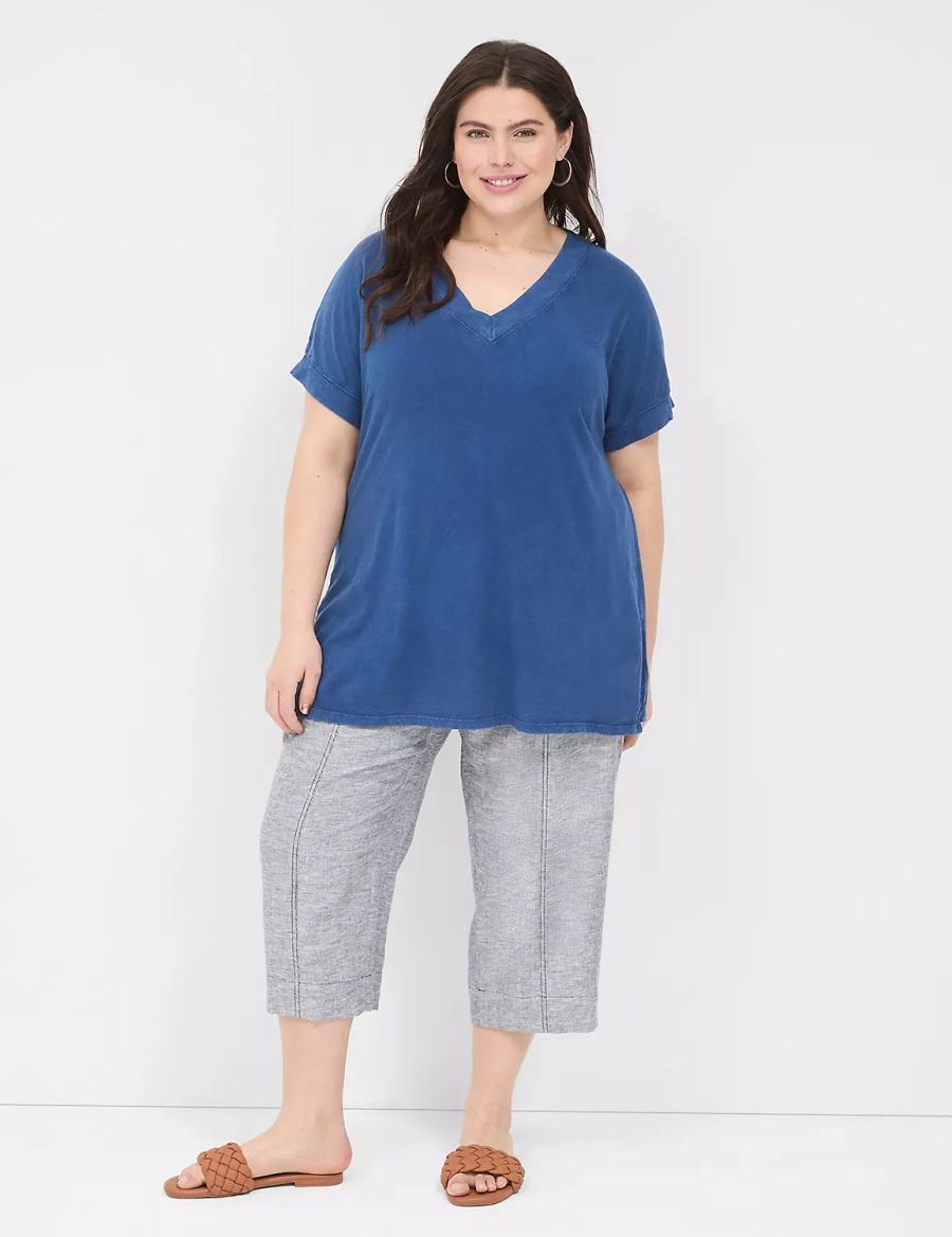 Lane Bryant Relaxed Easy V-Neck Tunic Women T Shirts Dark Blue | DYA8796TR