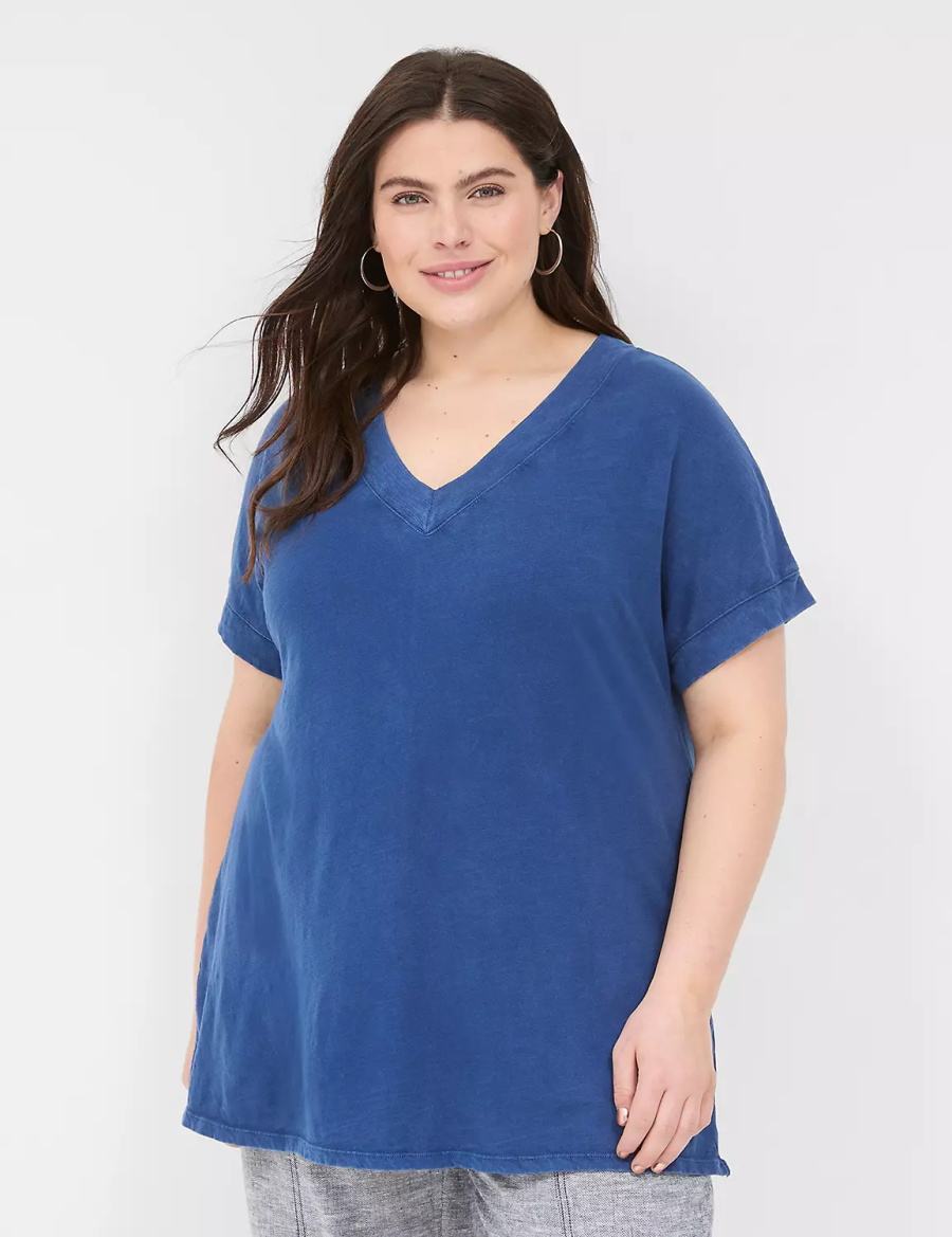 Lane Bryant Relaxed Easy V-Neck Tunic Women T Shirts Dark Blue | DYA8796TR