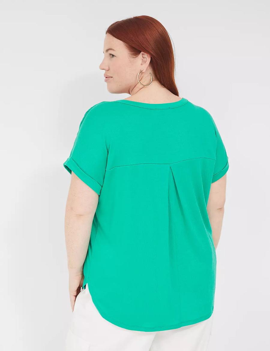 Lane Bryant Relaxed Gauze Notch-Neck Women Shirts Turquoise | JNI2434TG