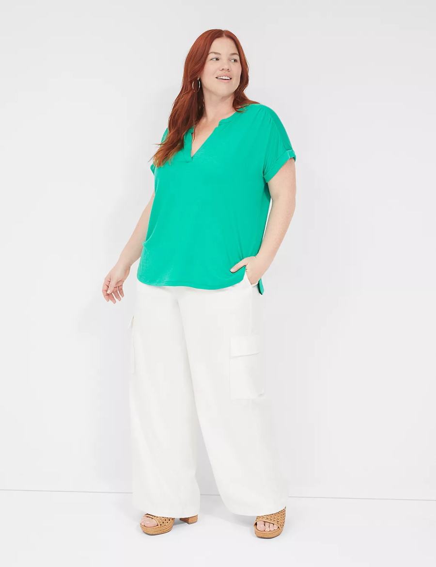 Lane Bryant Relaxed Gauze Notch-Neck Women Shirts Turquoise | JNI2434TG