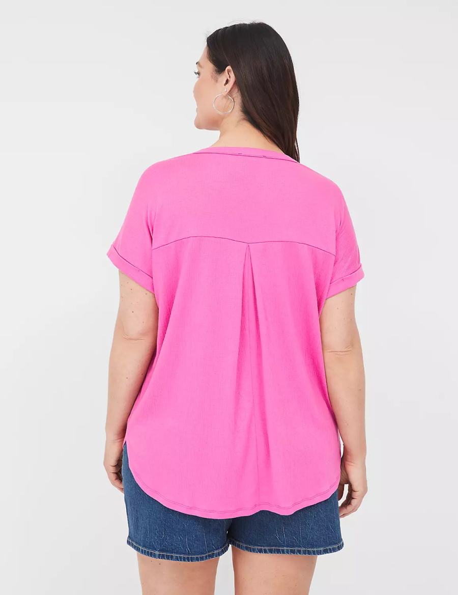 Lane Bryant Relaxed Gauze Notch-Neck Women Shirts Pink | DTB4268PL