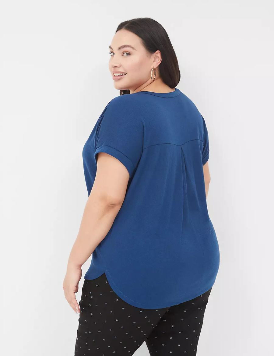 Lane Bryant Relaxed Gauze Notch-Neck Women Shirts Dark Blue | YOP2949YX