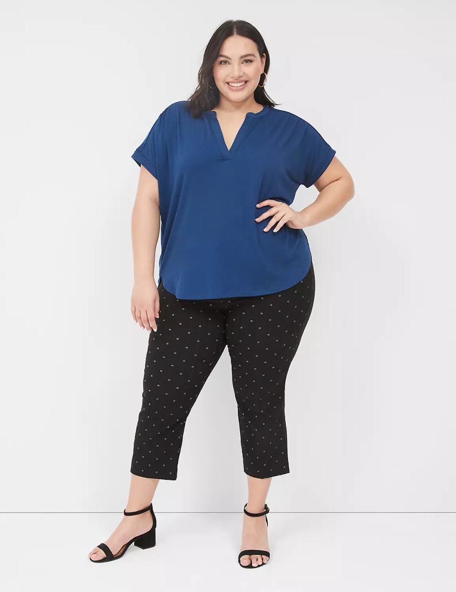 Lane Bryant Relaxed Gauze Notch-Neck Women Shirts Dark Blue | YOP2949YX