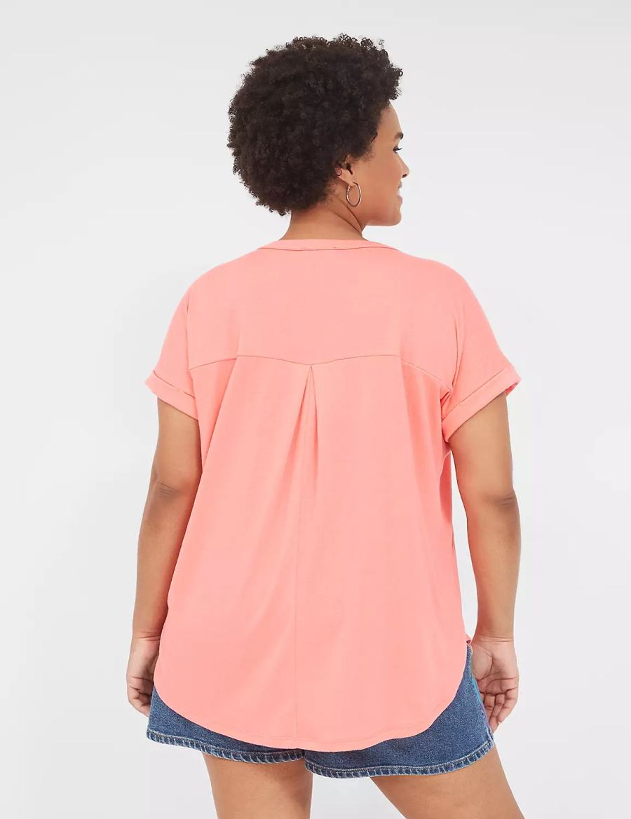 Lane Bryant Relaxed Gauze Notch-Neck Women Shirts Coral | VFJ2231TK