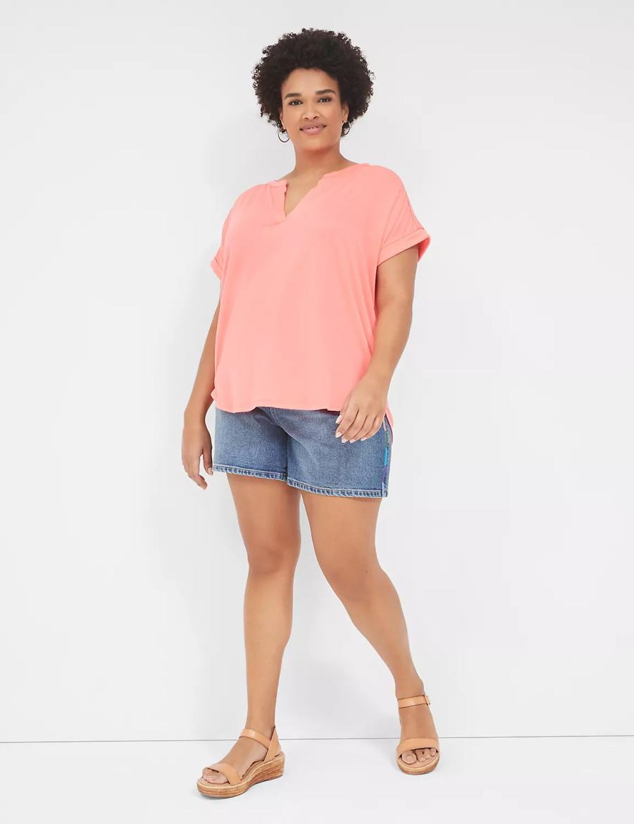 Lane Bryant Relaxed Gauze Notch-Neck Women Shirts Coral | VFJ2231TK