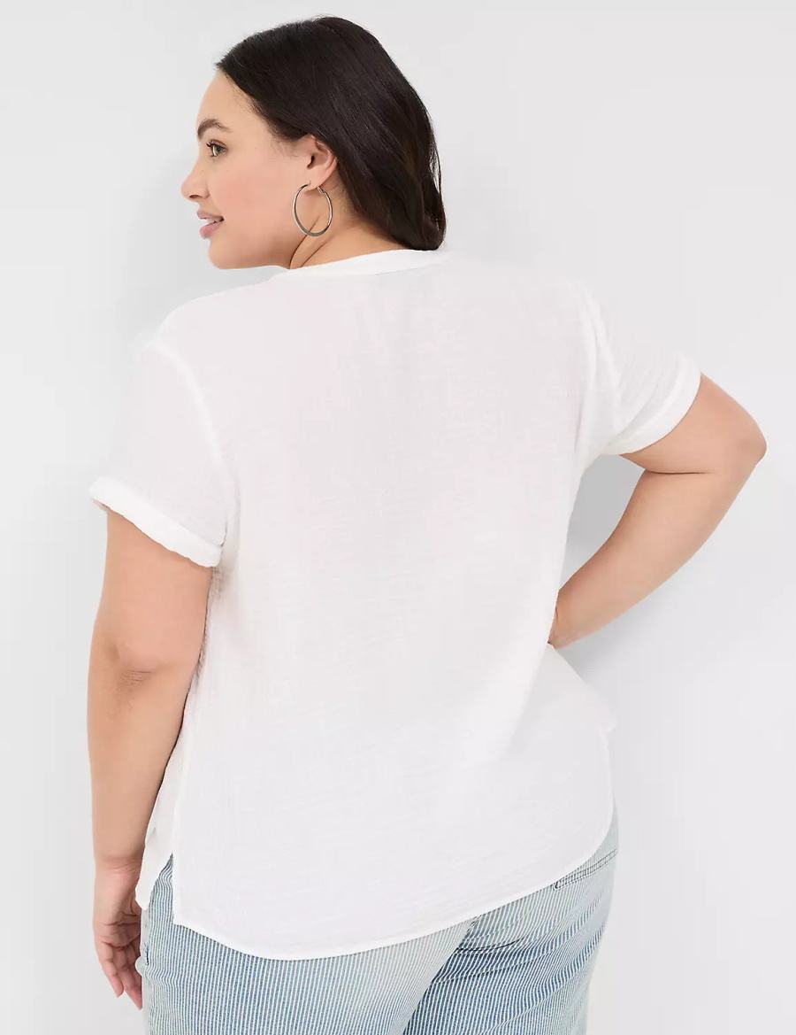 Lane Bryant Relaxed Gauze V-Neck Popover Women Shirts White | NLL10053XG