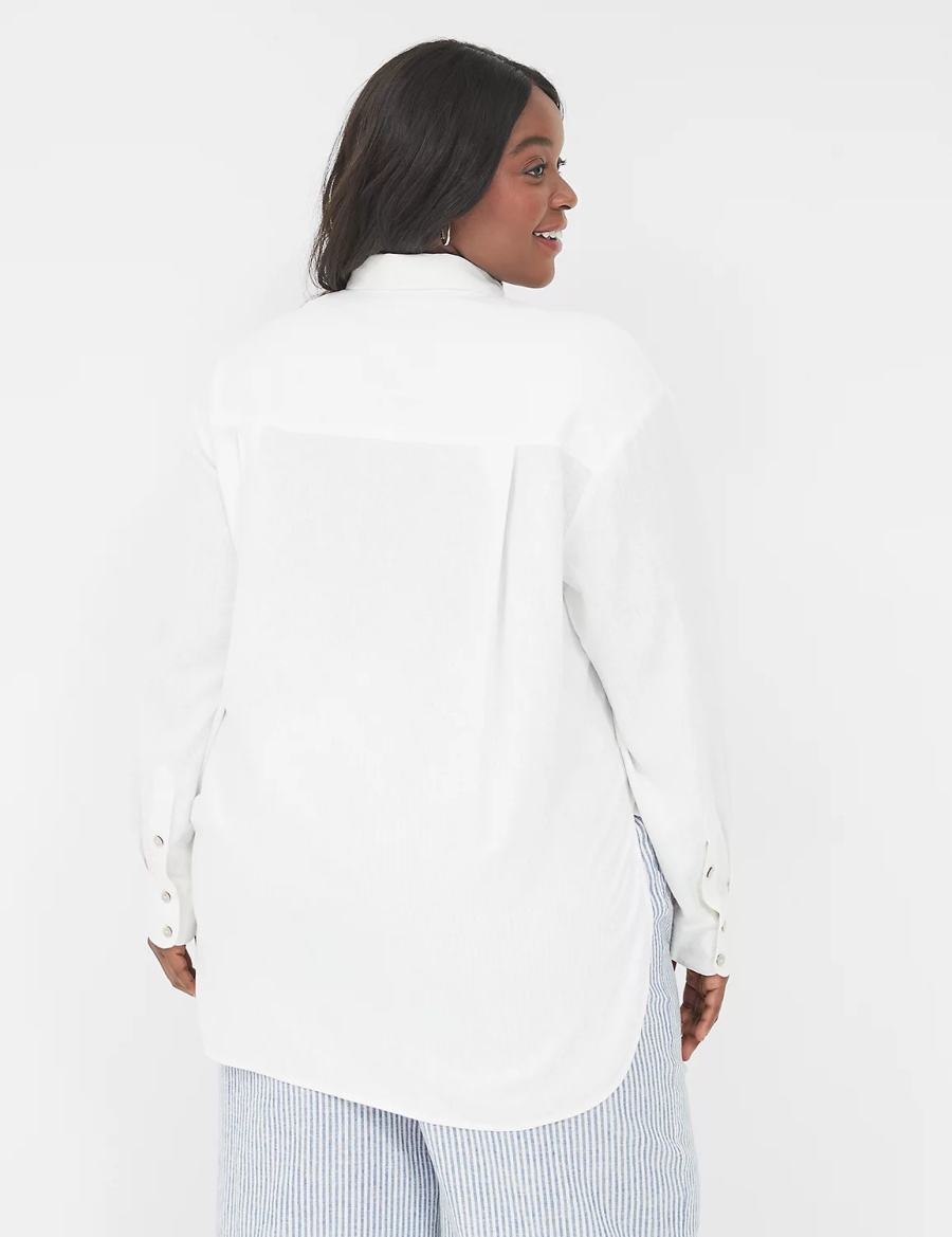 Lane Bryant Relaxed Linen Button-Down Women Shirts White | CES5292IO