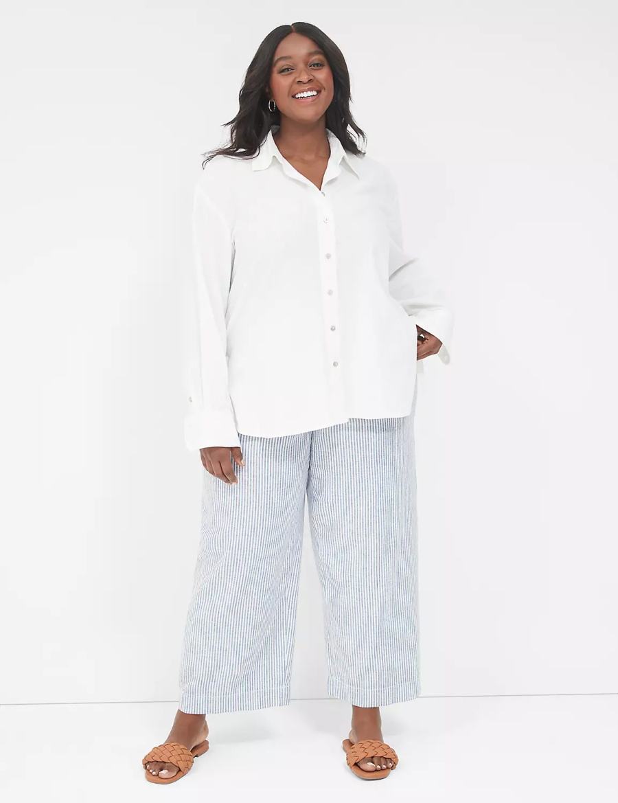 Lane Bryant Relaxed Linen Button-Down Women Shirts White | CES5292IO