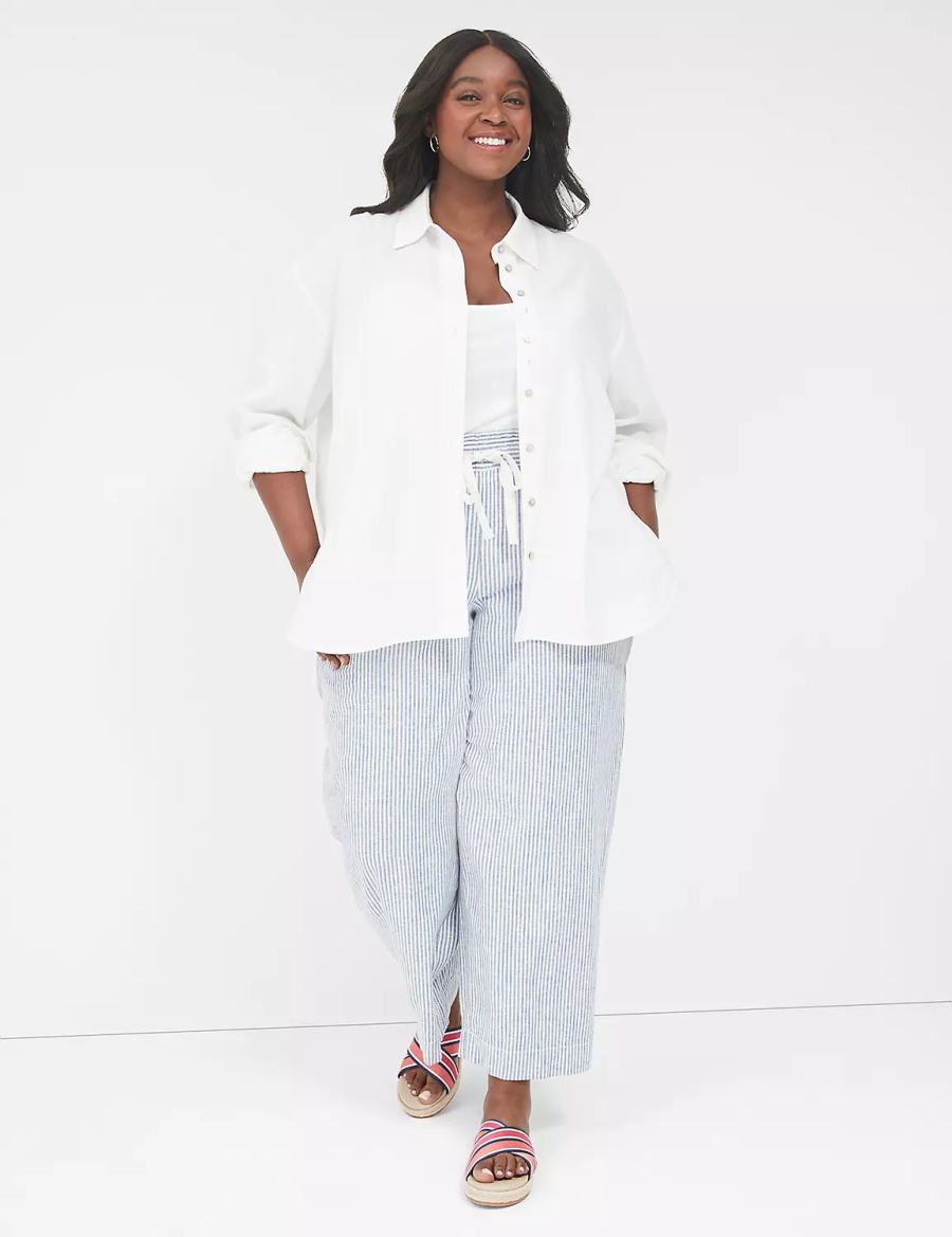 Lane Bryant Relaxed Linen Button-Down Women Shirts White | CES5292IO