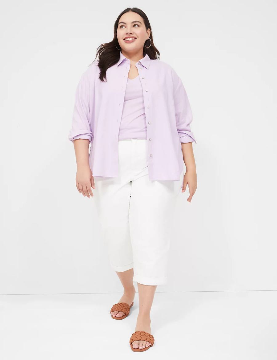 Lane Bryant Relaxed Linen Button-Down Women Shirts Purple | FPV8121SV