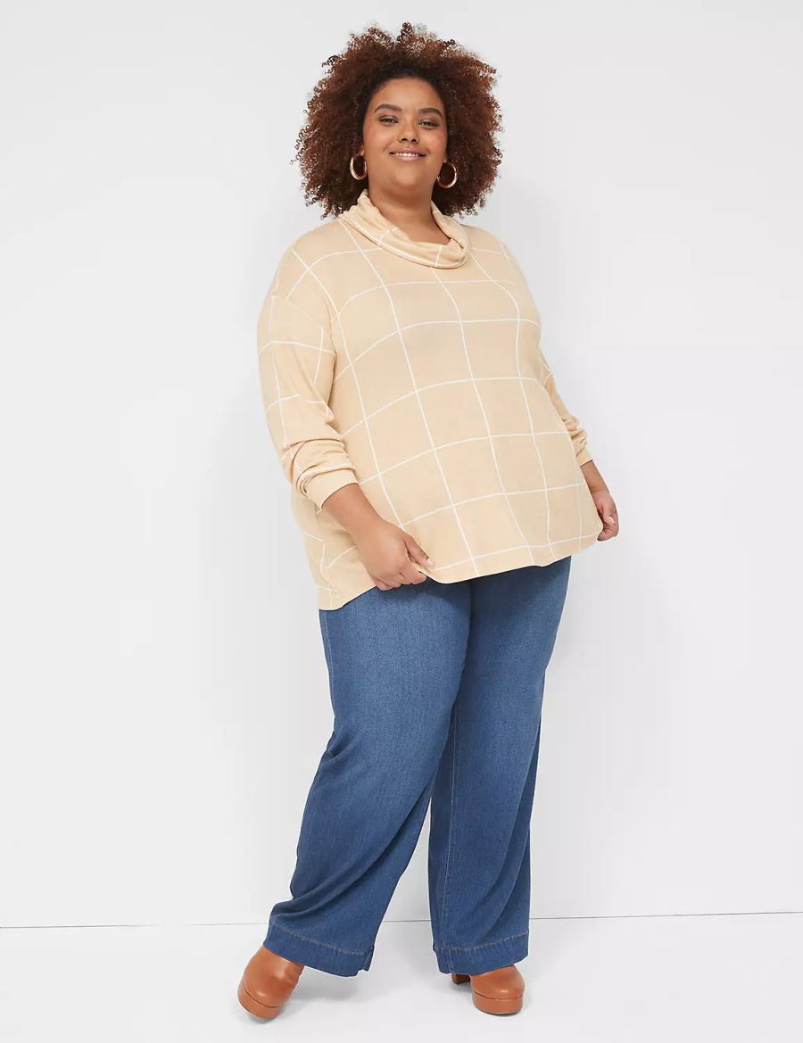 Lane Bryant Relaxed Long-Sleeve Funnel-Neck Women Sweatshirts Brown | RMY9457TY