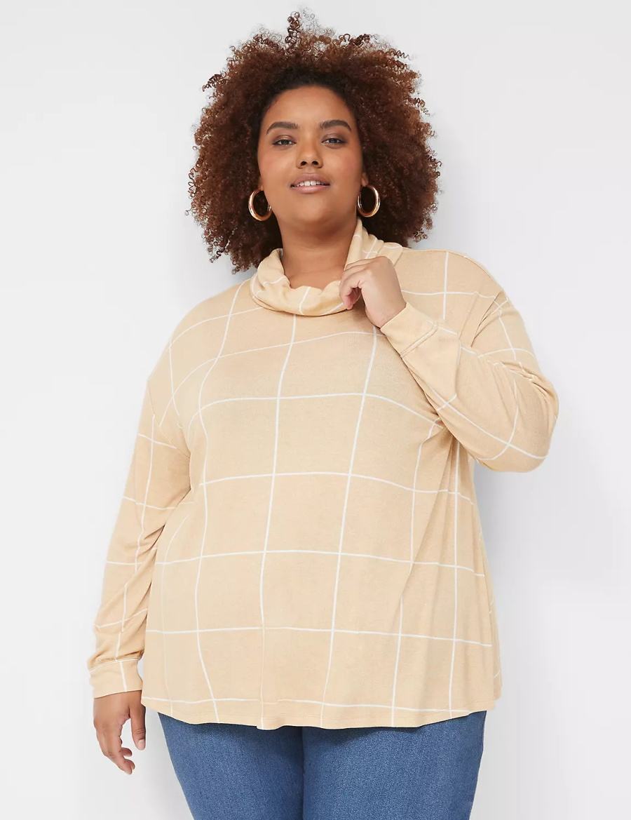 Lane Bryant Relaxed Long-Sleeve Funnel-Neck Women Sweatshirts Brown | RMY9457TY