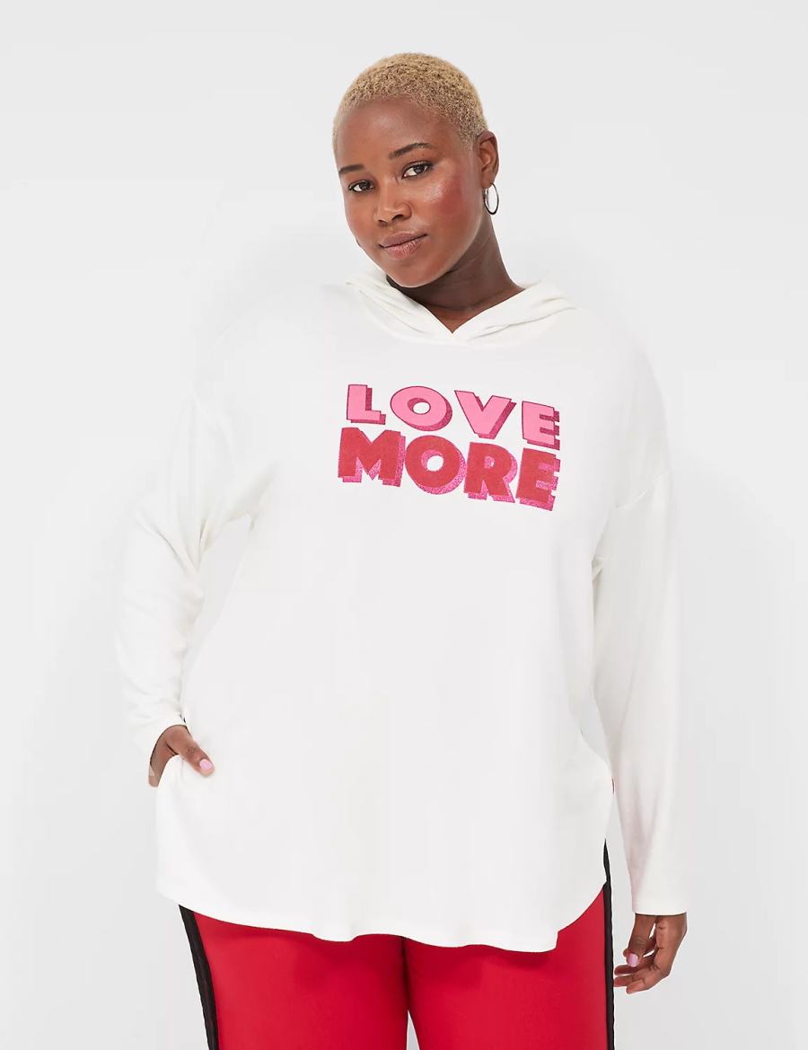 Lane Bryant Relaxed Love More Graphic Women Hoodie White | LAX578FN