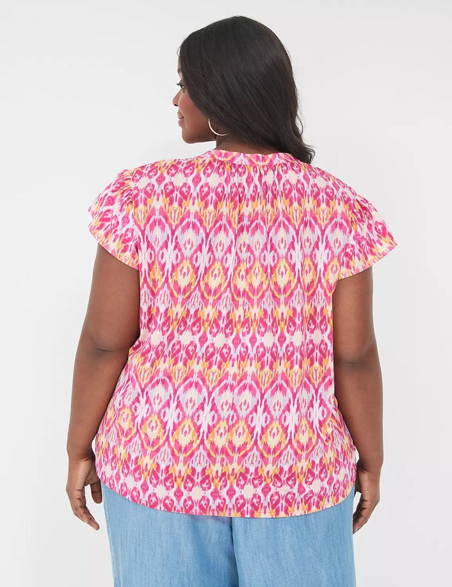 Lane Bryant Relaxed Notch-Neck Woven & Knit Top Women T Shirts Pink | EWQ6491AX