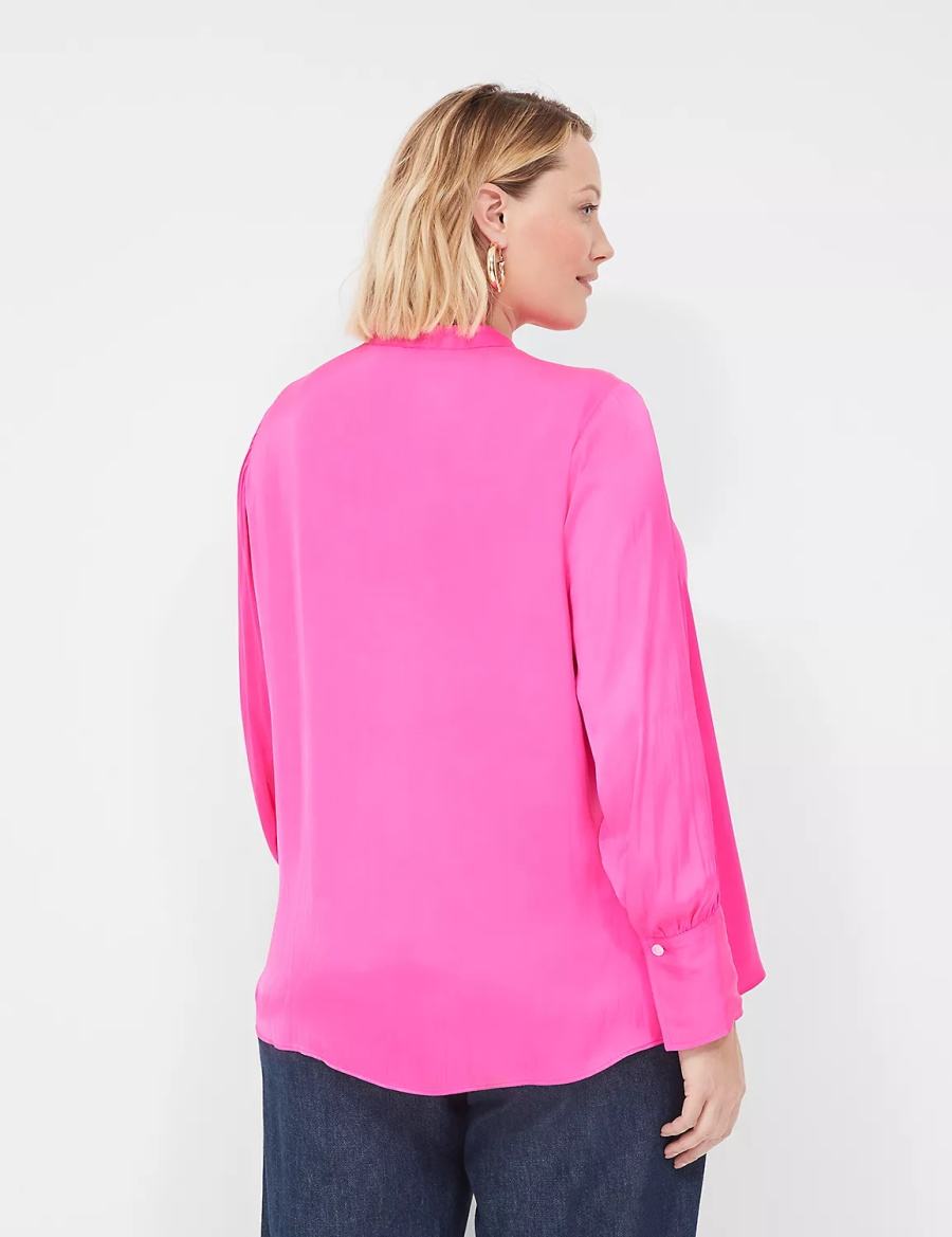 Lane Bryant Relaxed Satin Collar Women Blouse Pink | PMF7014QJ