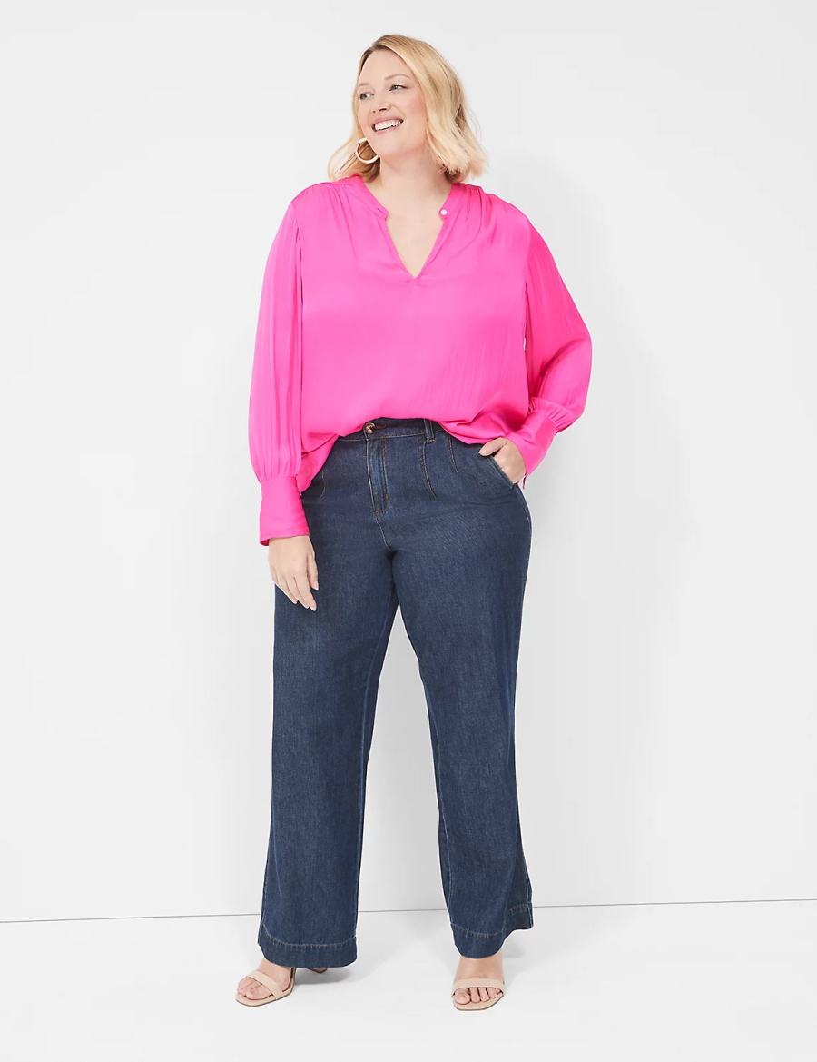 Lane Bryant Relaxed Satin Collar Women Blouse Pink | PMF7014QJ