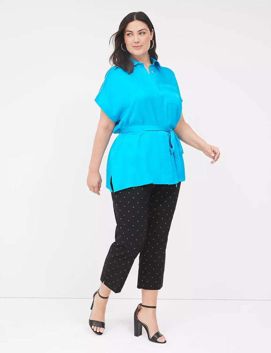 Lane Bryant Relaxed Satin Dolman-Sleeve Button-Front Tunic Women Shirts Blue | TDN922RM