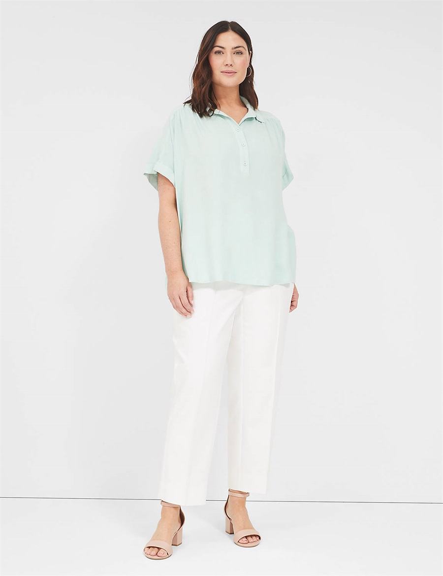 Lane Bryant Relaxed Short-Sleeve Button-Front Women Shirts Blue | VJX4234TG