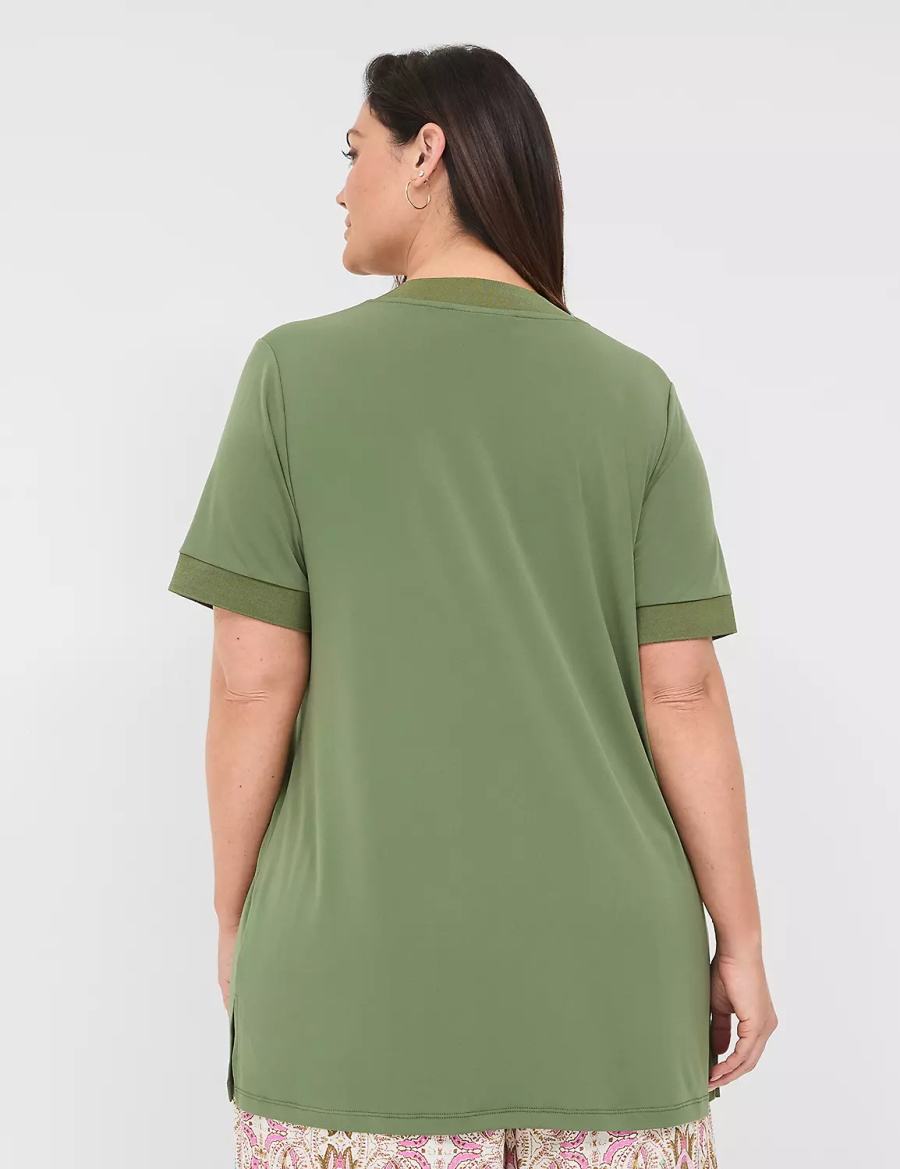 Lane Bryant Relaxed Short-Sleeve V-Neck Top Women T Shirts Brown Green | PYZ825QJ