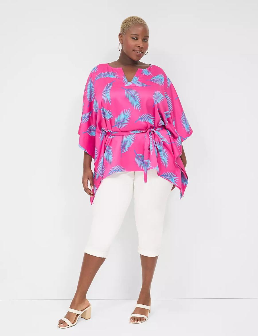 Lane Bryant Relaxed Split-Neck Kimono Top Women Blouse Pink Blue | EUP817DS