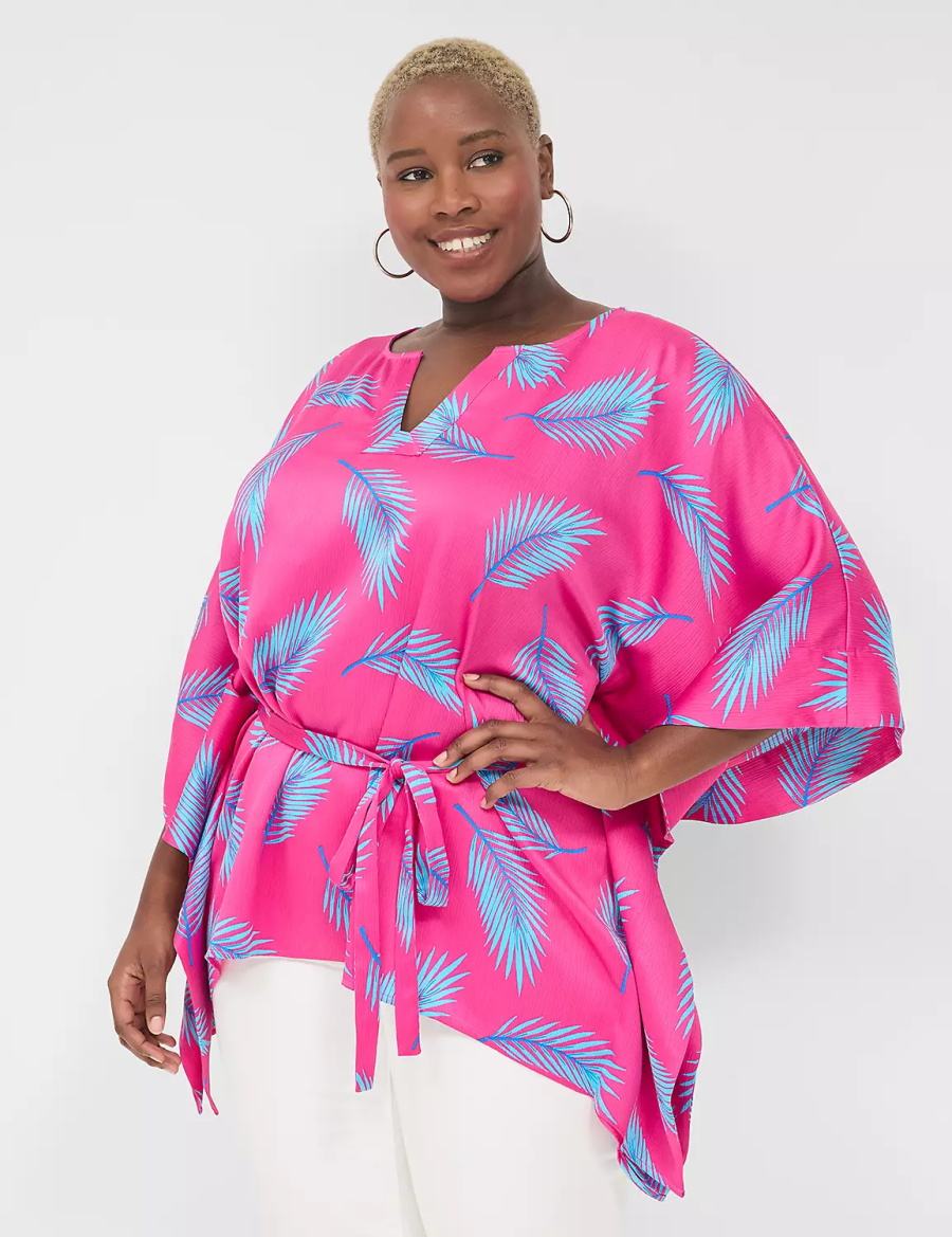 Lane Bryant Relaxed Split-Neck Kimono Top Women Blouse Pink Blue | EUP817DS