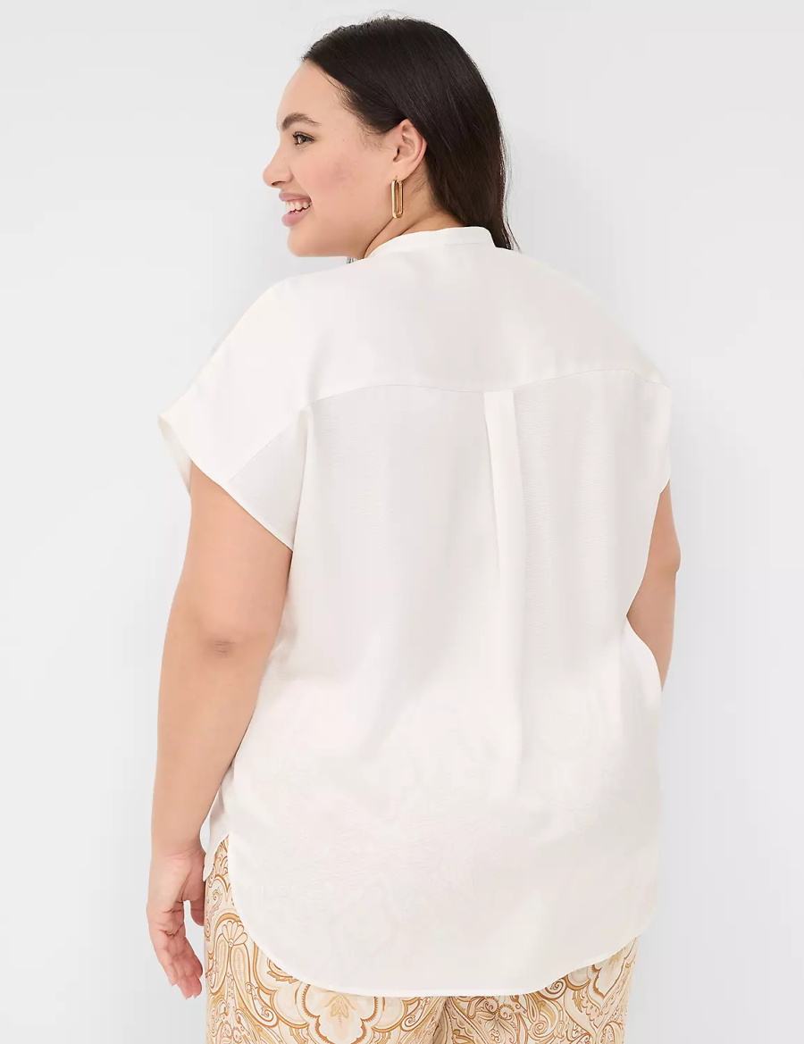 Lane Bryant Relaxed Split-Neck Popover Women Blouse White Rose | NOA2113PO