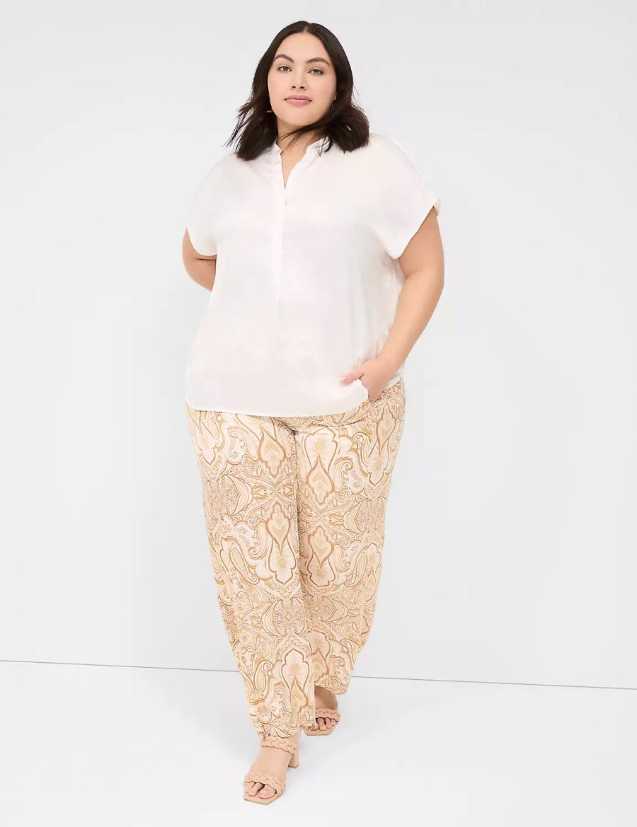 Lane Bryant Relaxed Split-Neck Popover Women Blouse White Rose | NOA2113PO