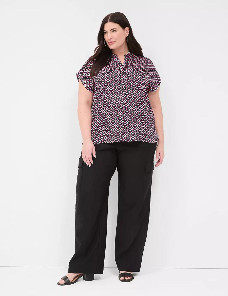 Lane Bryant Relaxed Split-Neck Popover Women Blouse Pink Black | PJY6224QA