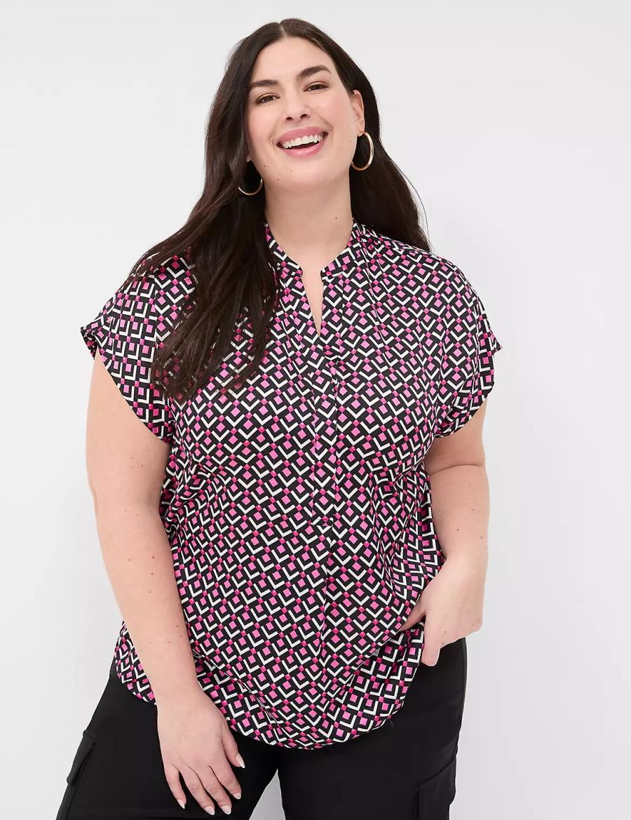 Lane Bryant Relaxed Split-Neck Popover Women Blouse Pink Black | PJY6224QA